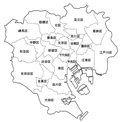 東京都23区の区分を示した地図と葬儀撮影対応エリアを示す葬儀撮影サービス｜燈の案内